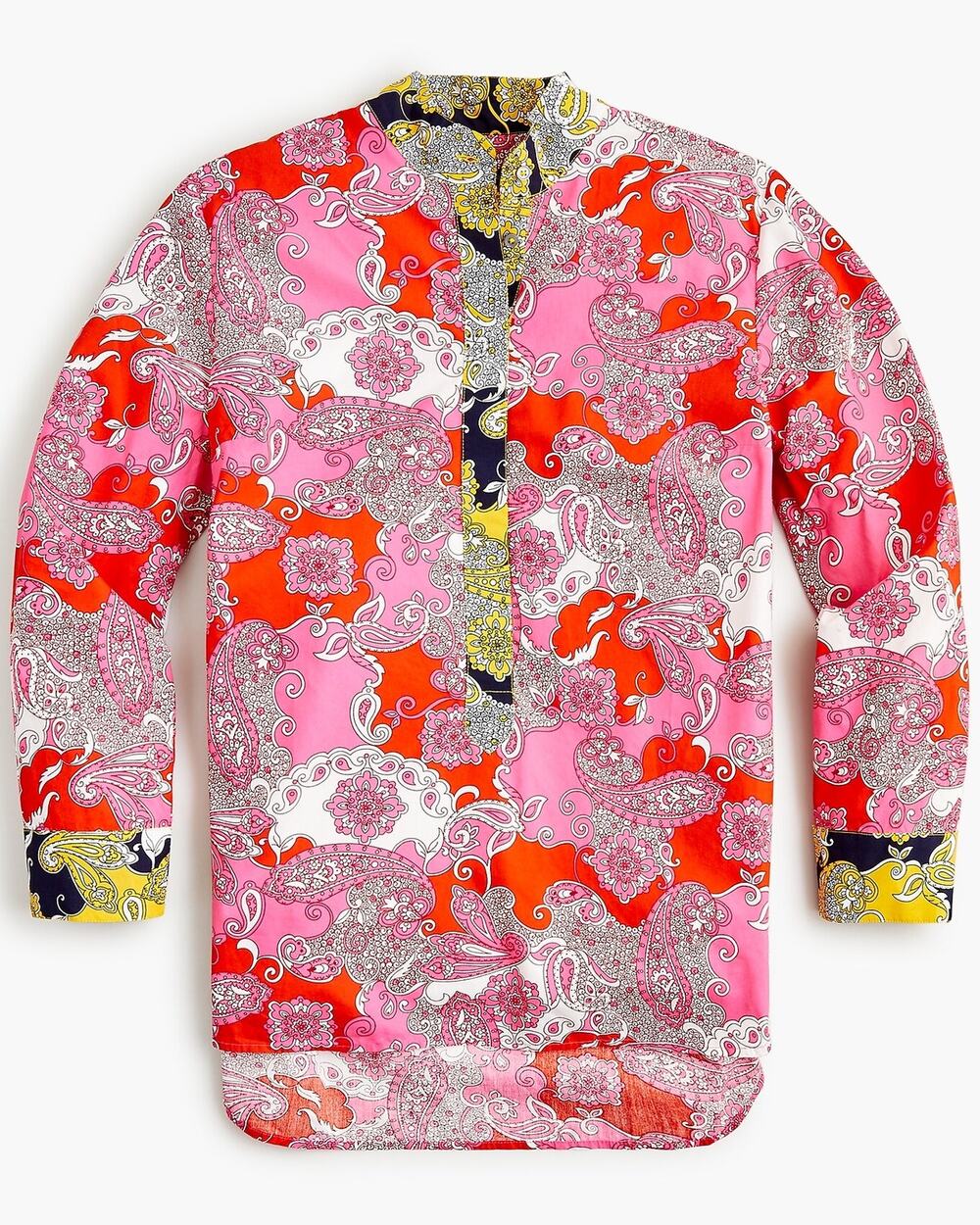 Vintage Paisley Bohemian Versace-Inspired Band Collar Cotton Poplin Button Down